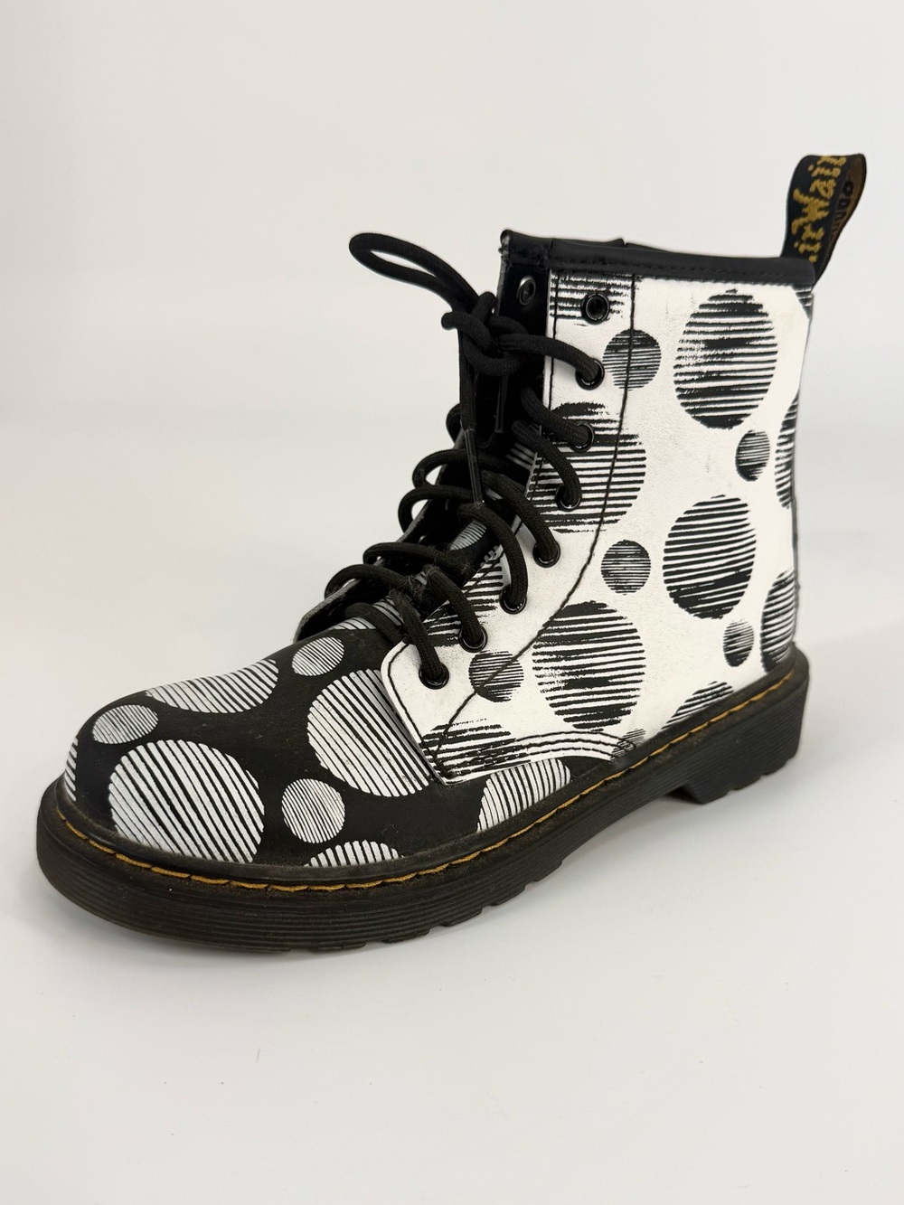 Dr. Martens 1460 J Polka Dot Lace Up Side Zip Leather Combat Boots, UK 2, US 3 - Picture 3 of 12